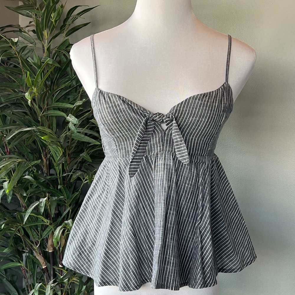 Abercrombie & Fitch Grey & White Pinstripe Peplum Tank Top